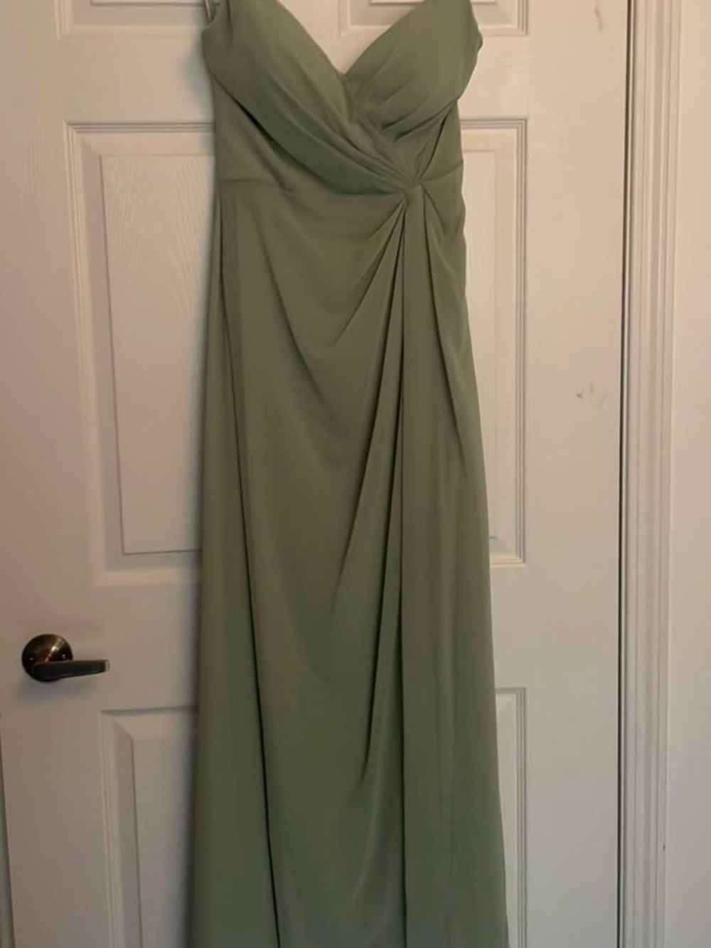 Mori Lee Sage Green Twist-Detail Maxi Dress